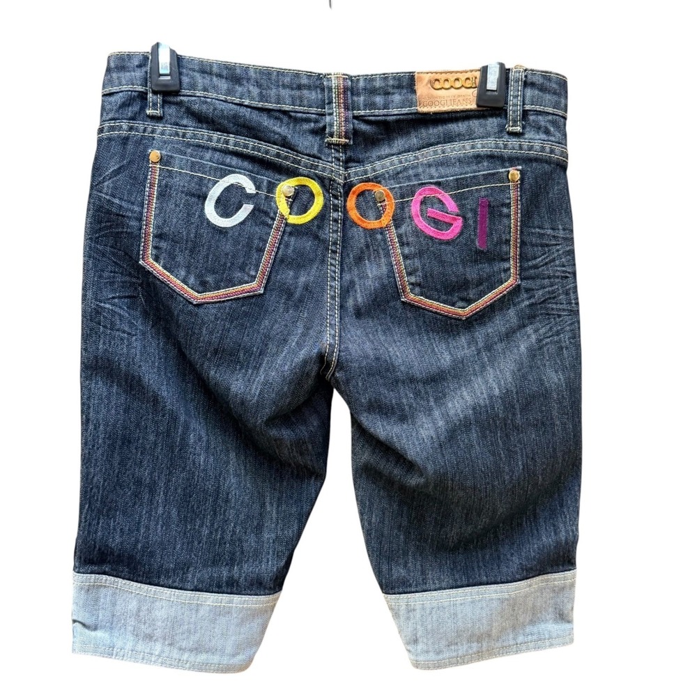 Coogi Denim Long Shorts Women 7/8 Blue Embroidered Logo Bermuda Y2K Streetwear